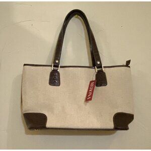 Merona Large Beige Soft Canvas Tote Bag Handbag Inner Pockets New